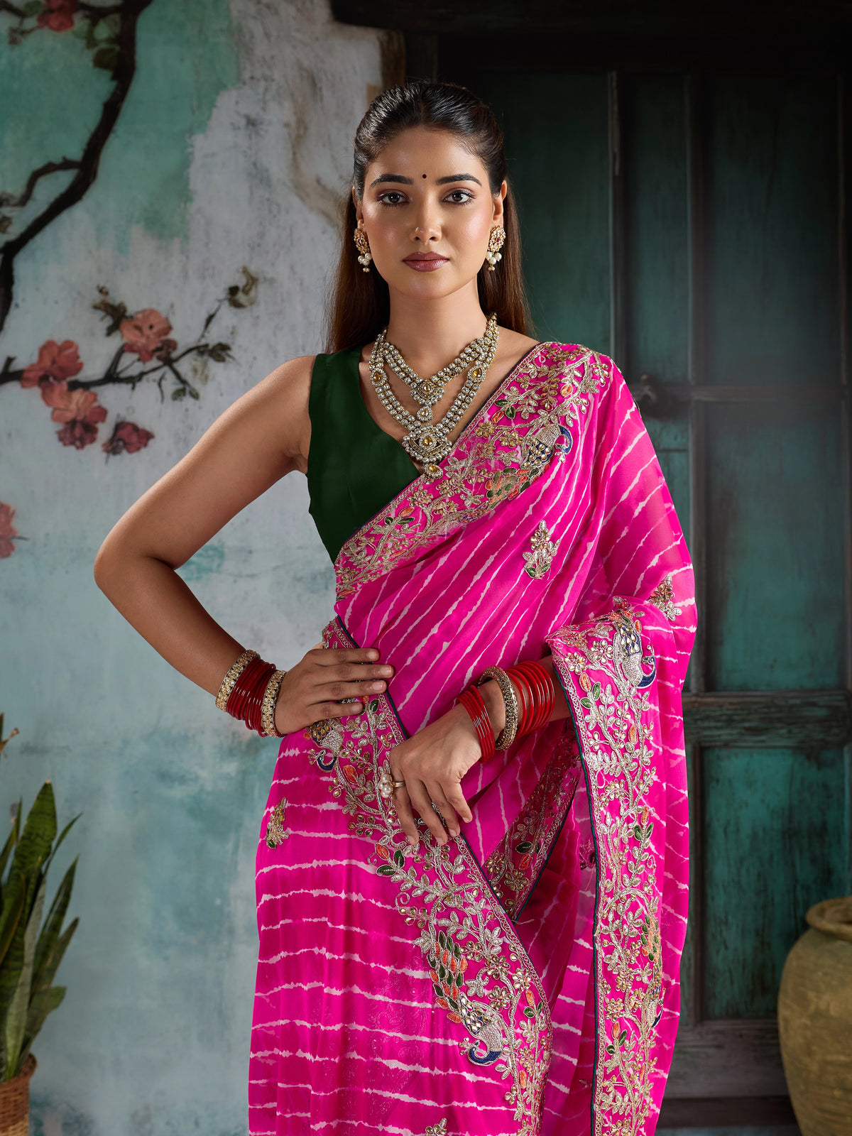 KcPc Festive Special Leheriya Sarees with Embroidery WorkSANJU