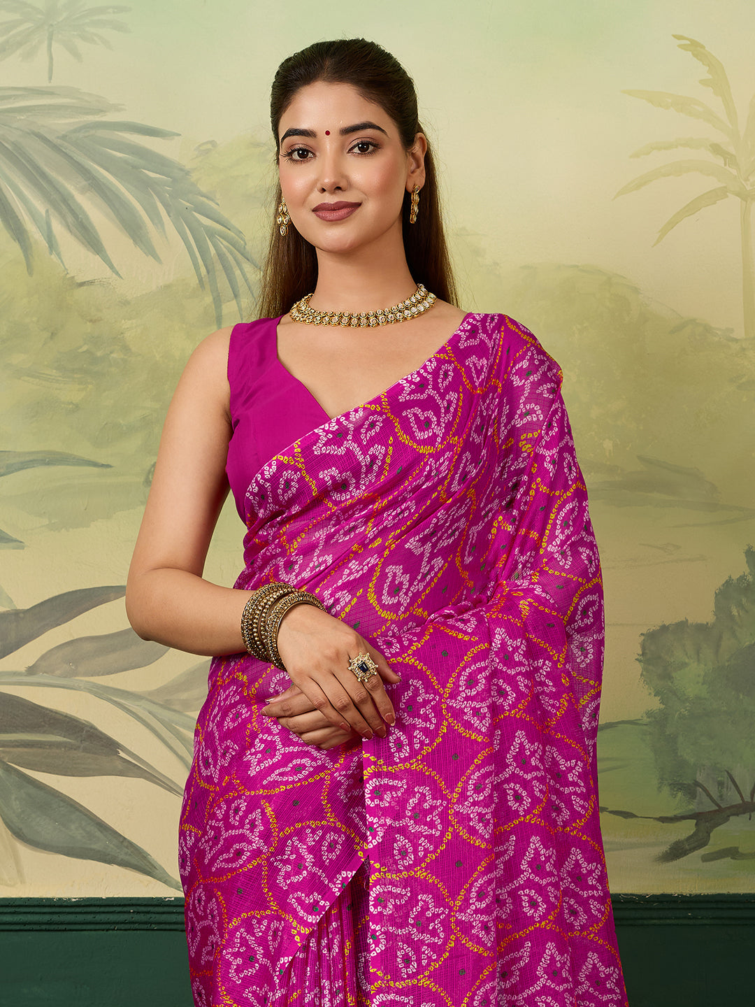 KcPc Lightweight Kota Doria Bandhani Casual Wear Saree SWA