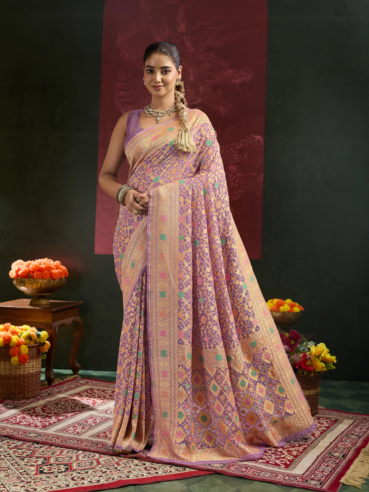 Pure Khaddi Georgette Royal Meenakari Traditional Saree with Blouse Piece 1