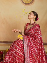 KcPc New Dola Silk Bandhani Style With Zari Weaving Work Saree GAN