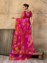 A vibrant pink saree with floral patterns Georgette Flower Printed Style