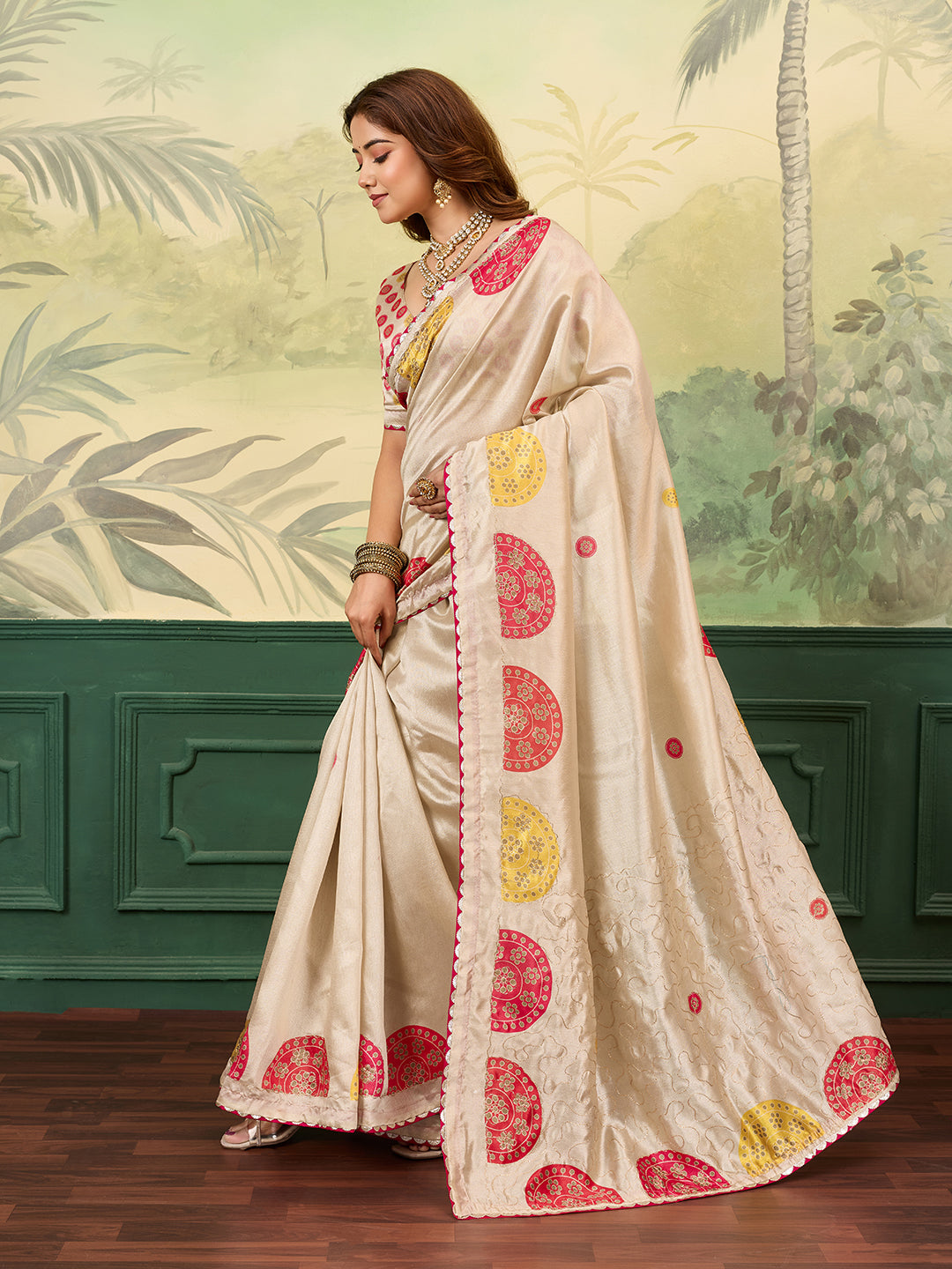KcPc New Elegant Jute Silk Bandhani Casual Saree GAN