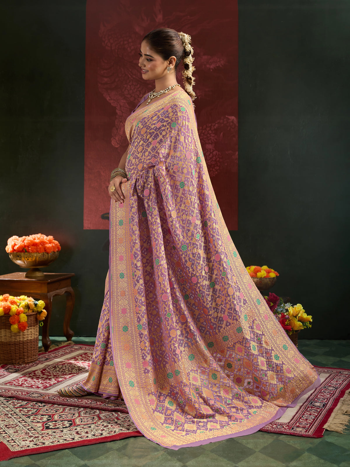 Pure Khaddi Georgette Royal Meenakari Traditional Saree with Blouse Piece 5