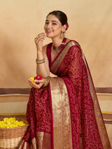 KcPc Traditional Bandhani Style Viscose Silk Saree with Elegant Zari Weaving SSM