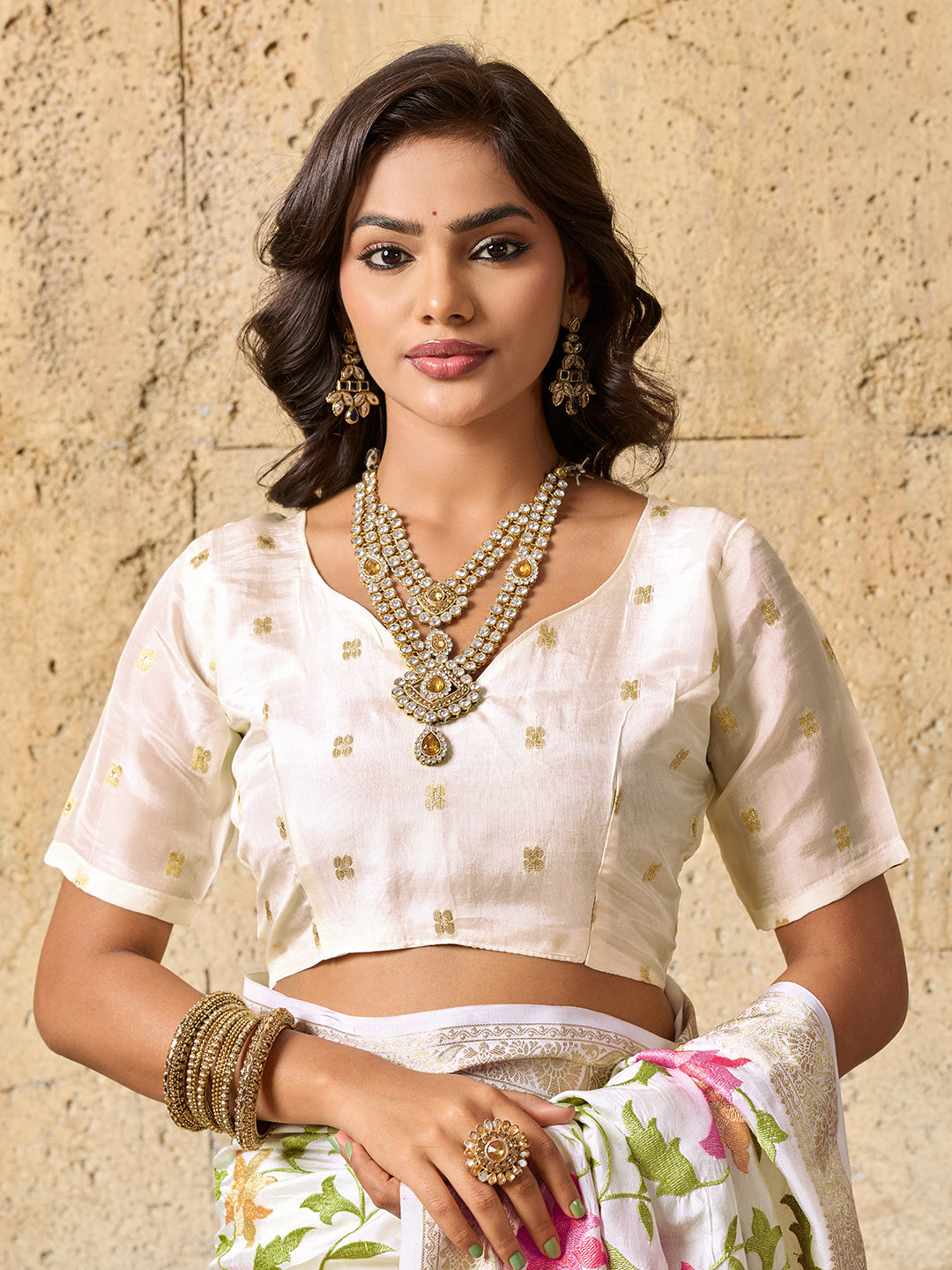 Kashida Embroidery Banarasi Zari Border Saree