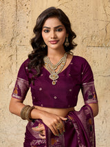 Silk Dimond Work Saree in wine colour for festival