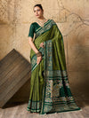A green saree with Silk Printed Style With Zari Border Work
