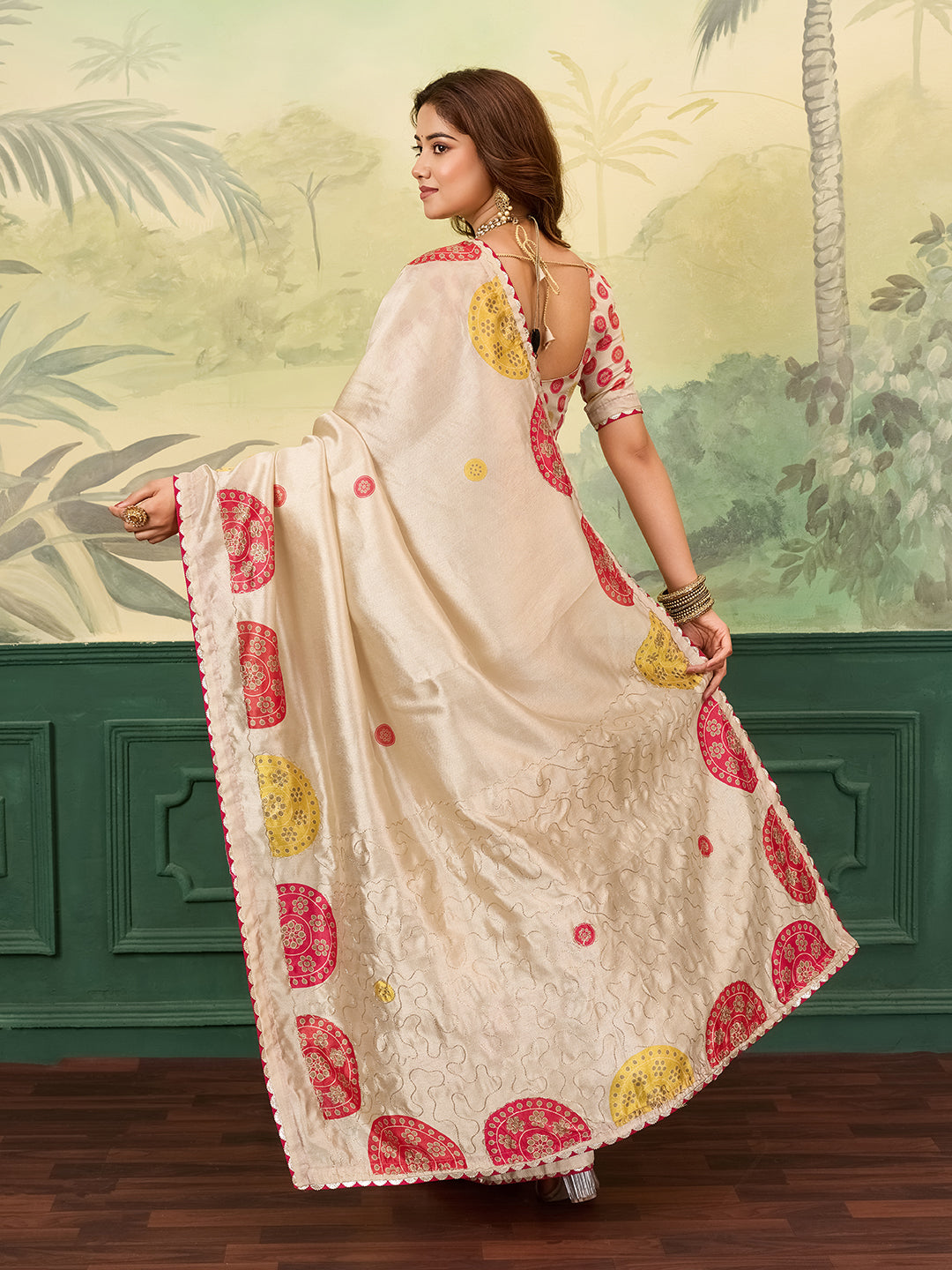 KcPc New Elegant Jute Silk Bandhani Casual Saree GAN