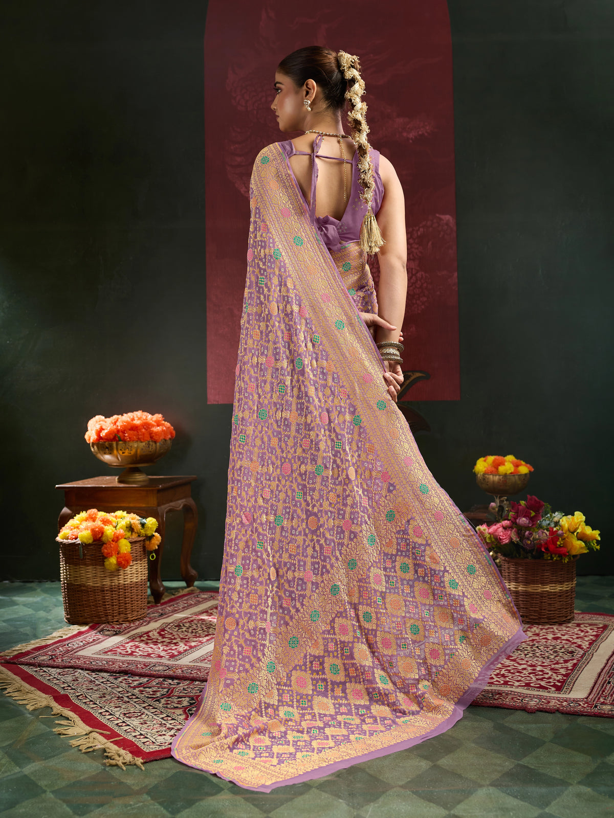 Pure Khaddi Georgette Royal Meenakari Traditional Saree with Blouse Piece 7