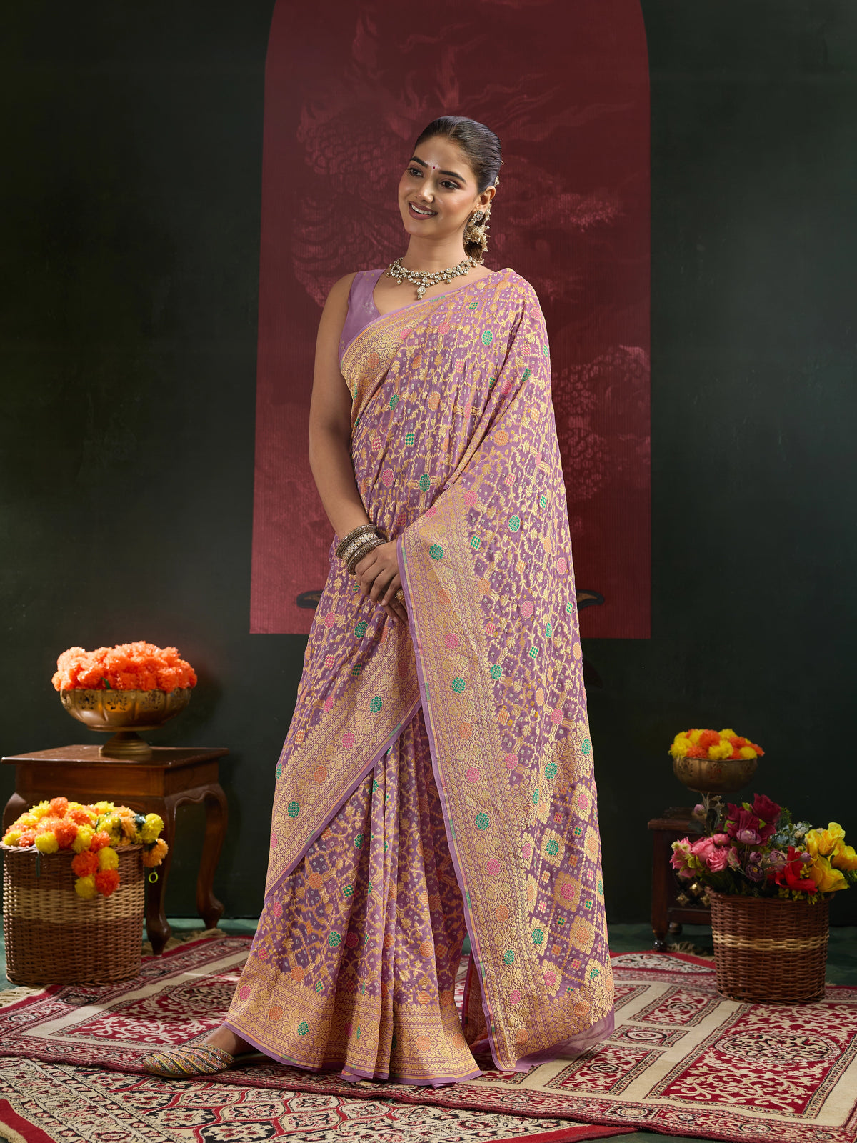 Pure Khaddi Georgette Royal Meenakari Traditional Saree with Blouse Piece 3