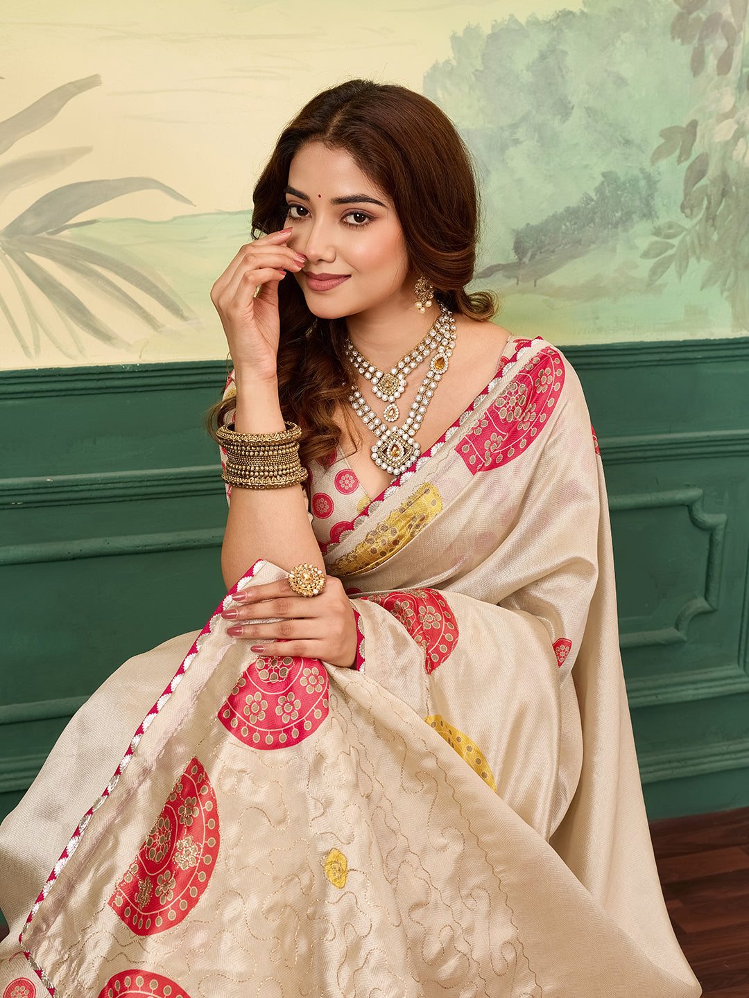 KcPc New Elegant Jute Silk Bandhani Casual Saree GAN