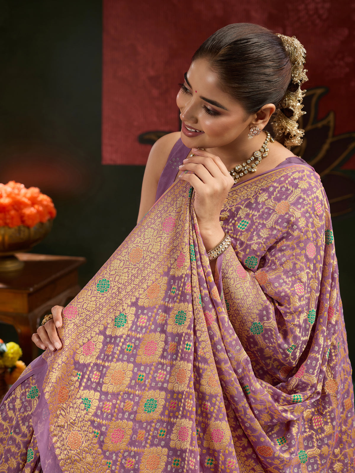 Pure Khaddi Georgette Royal Meenakari Traditional Saree with Blouse Piece 2