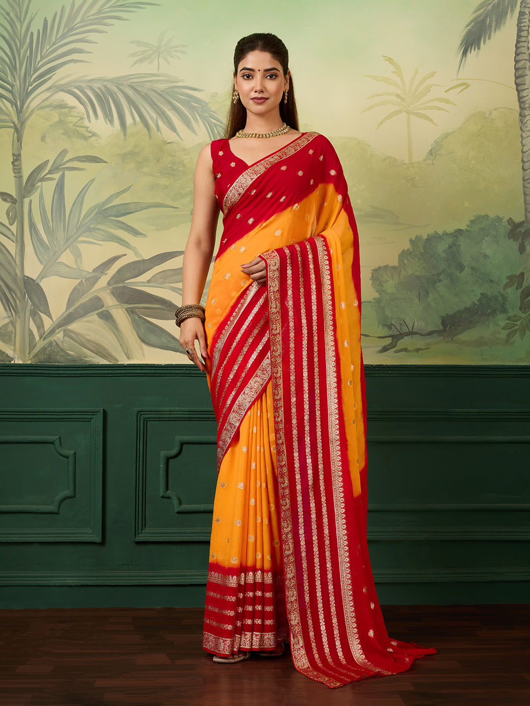 KcPc New Pure Georgette Jaipuri Tie Dye Zari Weaving Saree