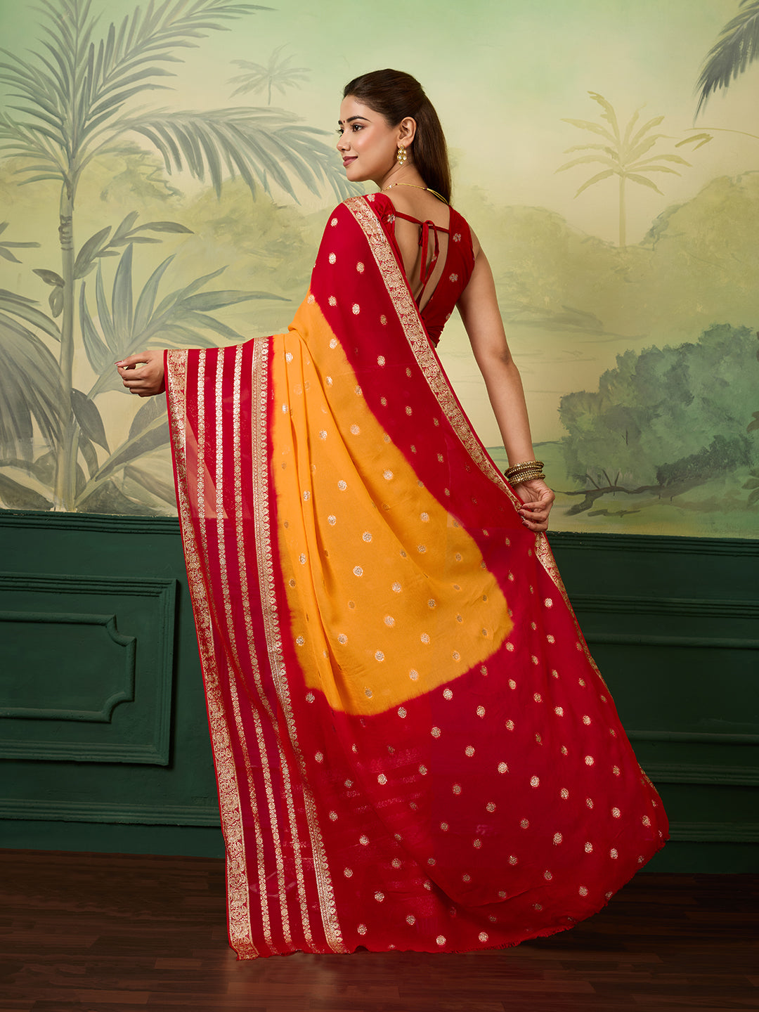 KcPc New Pure Georgette Jaipuri Tie Dye Zari Weaving Saree