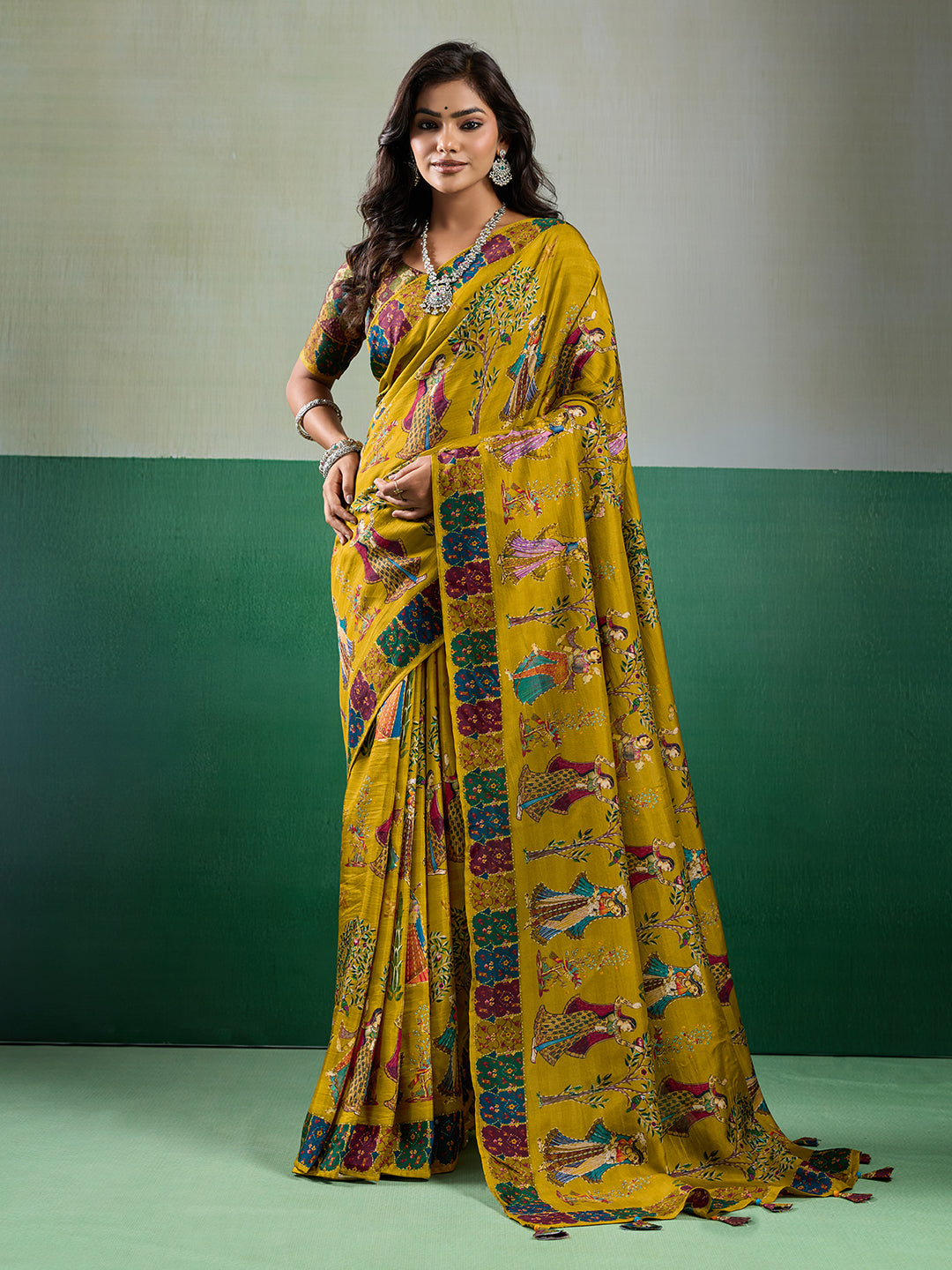 Buy Kalamkari Saree With Mehendi Wear