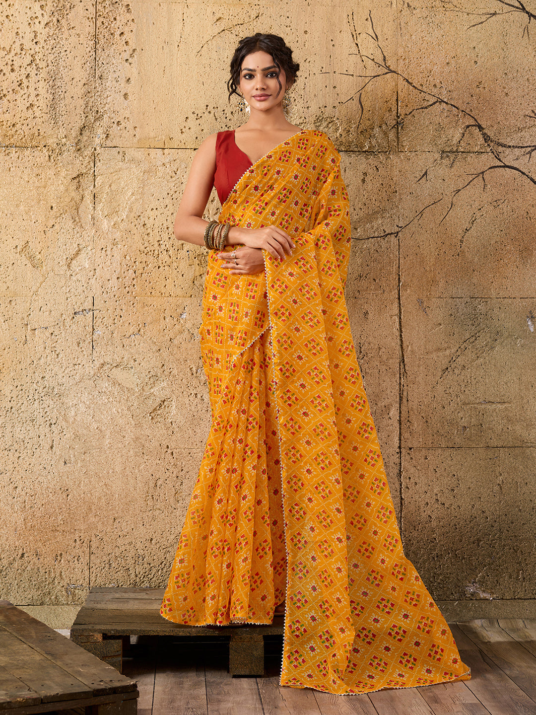 Kota Doria Saree in yellow colour under 1000