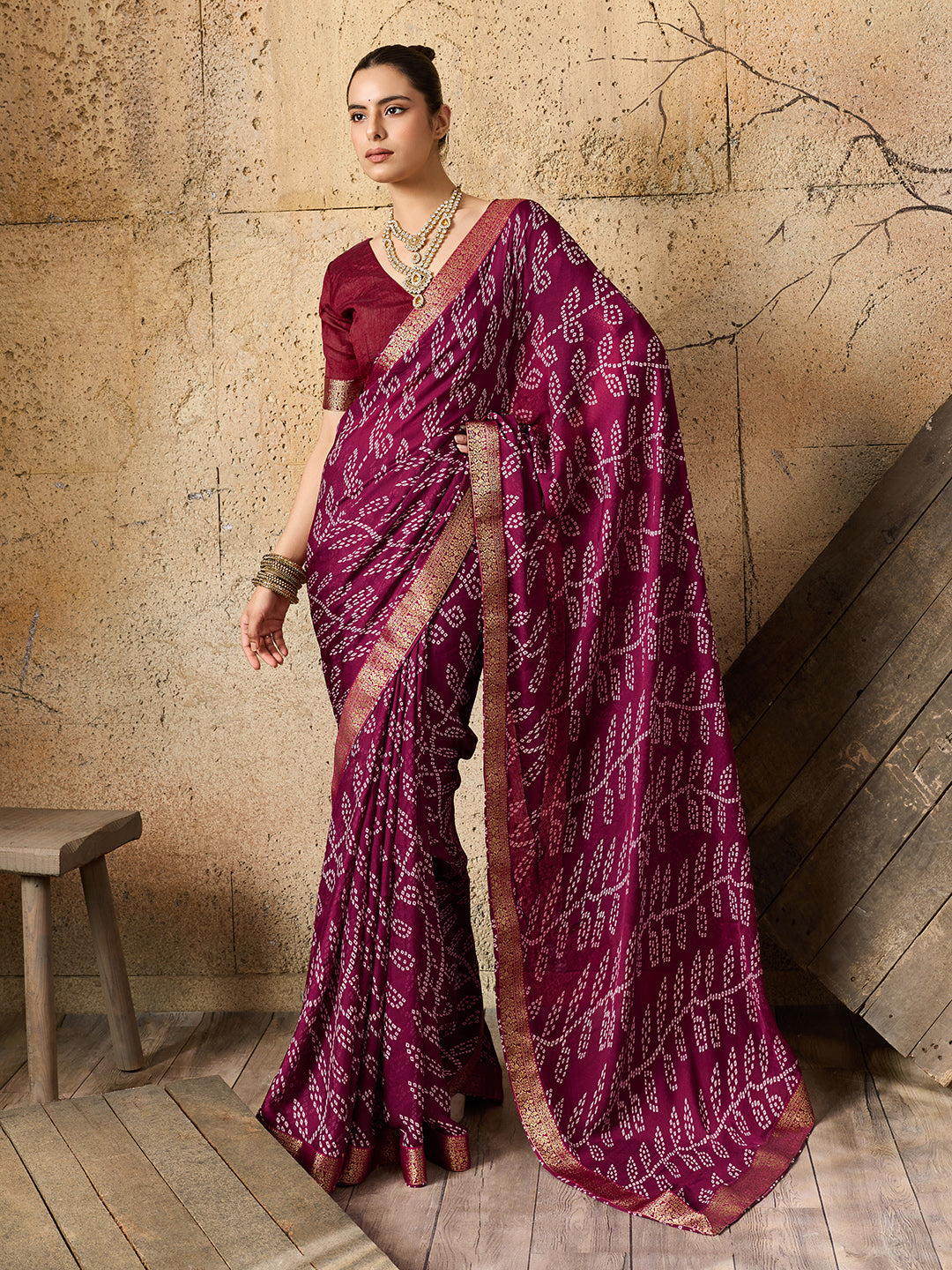KcPc New Premium Quality Moss Chiffon Bandhani Style Saree for Casual & Everyday Wear KDN