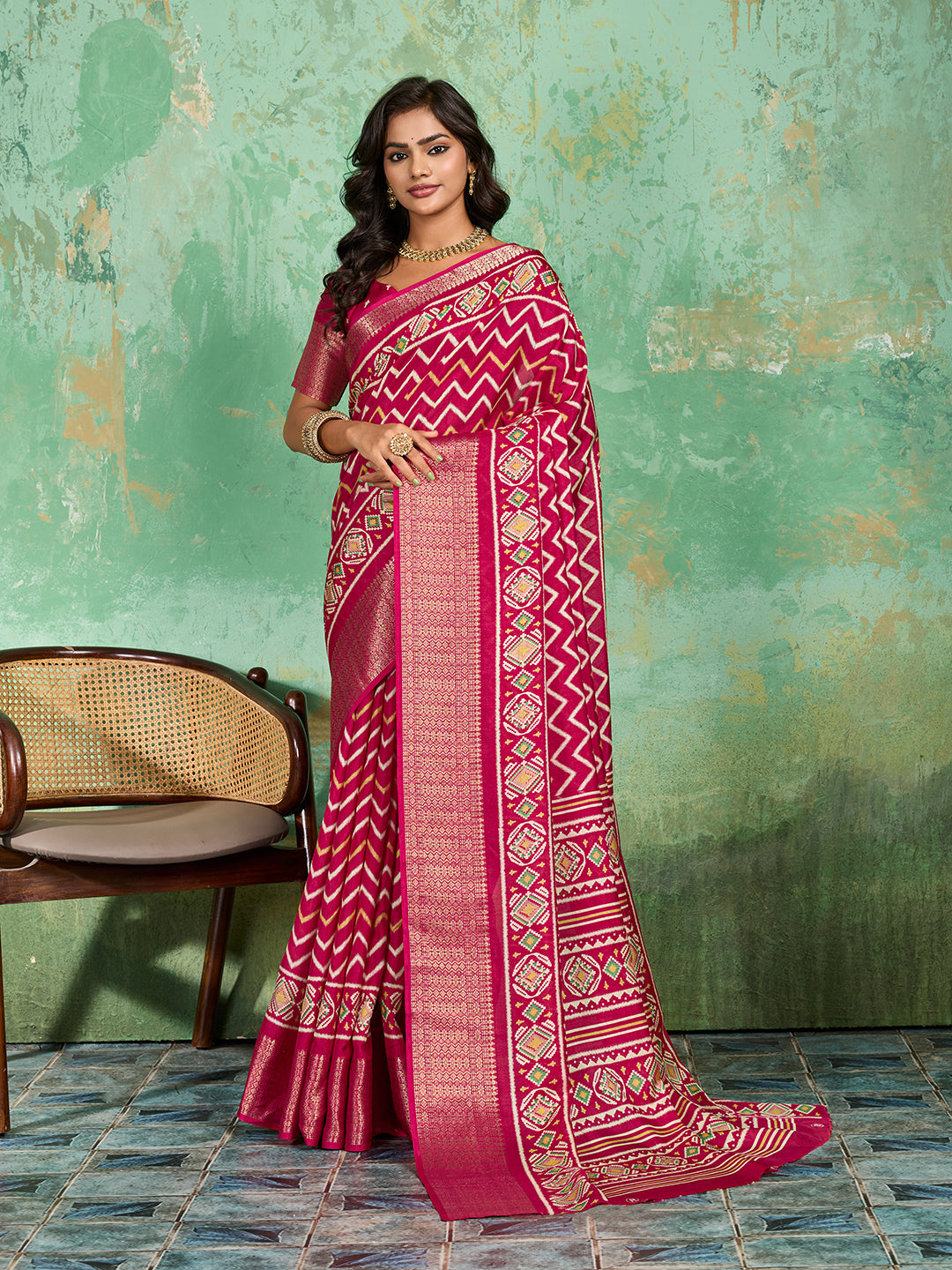 Buy New Launch Cotton Silk Printed Style With Daily Wear Pink Saree