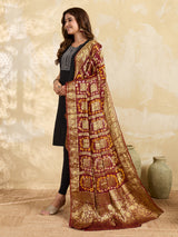 KcPc Royal Look Jacquard Silk Dupatta with Authentic Handmade Bandhani