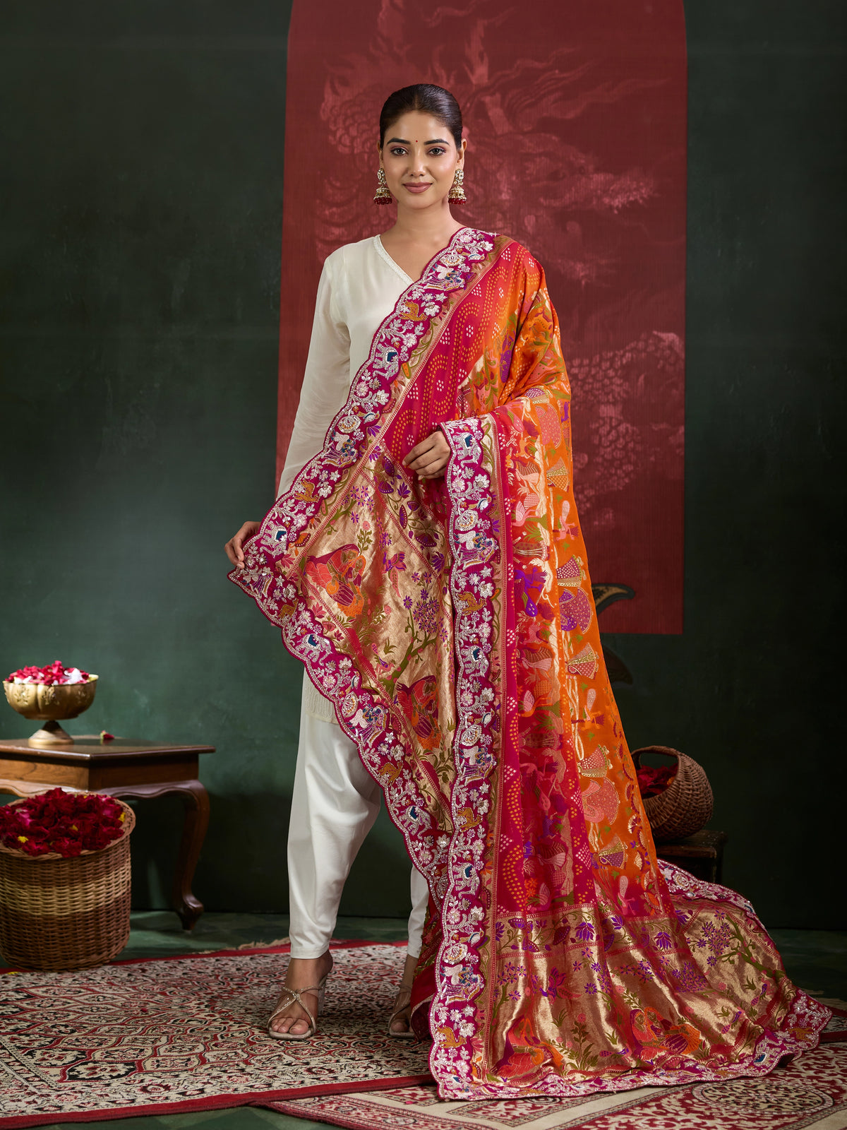 KcPc Khaddi Georgette kalamkari Style Wth Embroidery Work Dupatta TUF