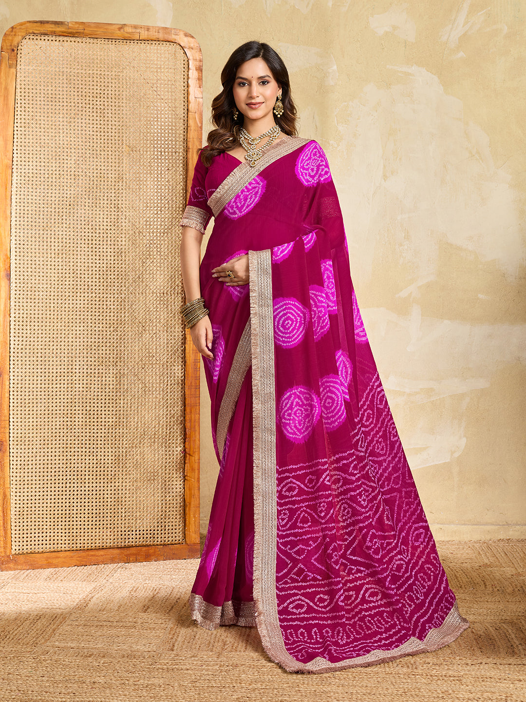 KcPc Traditional Wear Georgette Bandhani Saree with Designer Border KDN