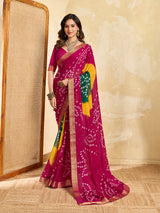 KcPc New Graceful Bandhani Style Moss Chiffon Georgette Saree with Zari Border KDN