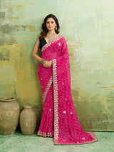 Buy Designer Georgette Bandhani Saree with Gota Patti Work Kcpc