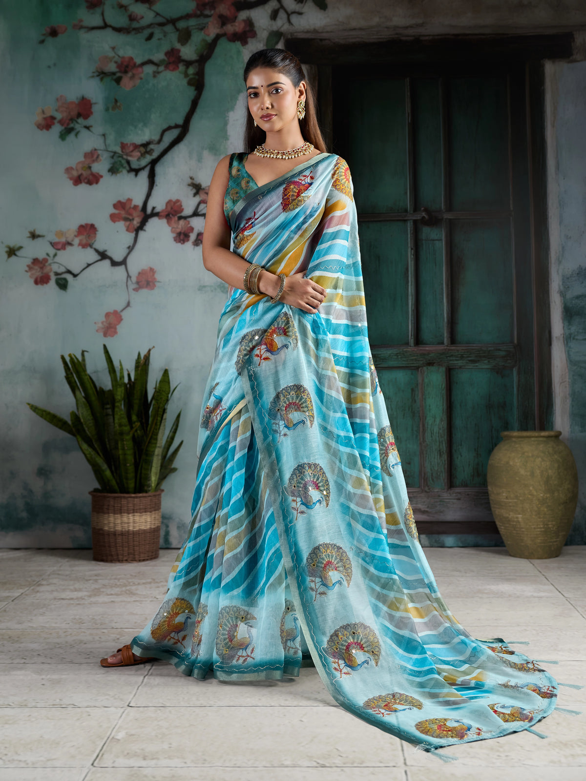KcPc Premium Office Wear Leheriya Cotton Silk Saree with Blouse PieceSTL