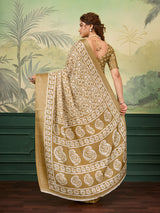 KcPc New BeautifulCotton Silk Batik Printed With Zari Border Work Saree STL