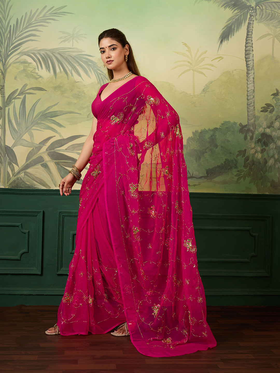 KcPc Chiffon Traditional Saree with Cutdana Embroidery Work