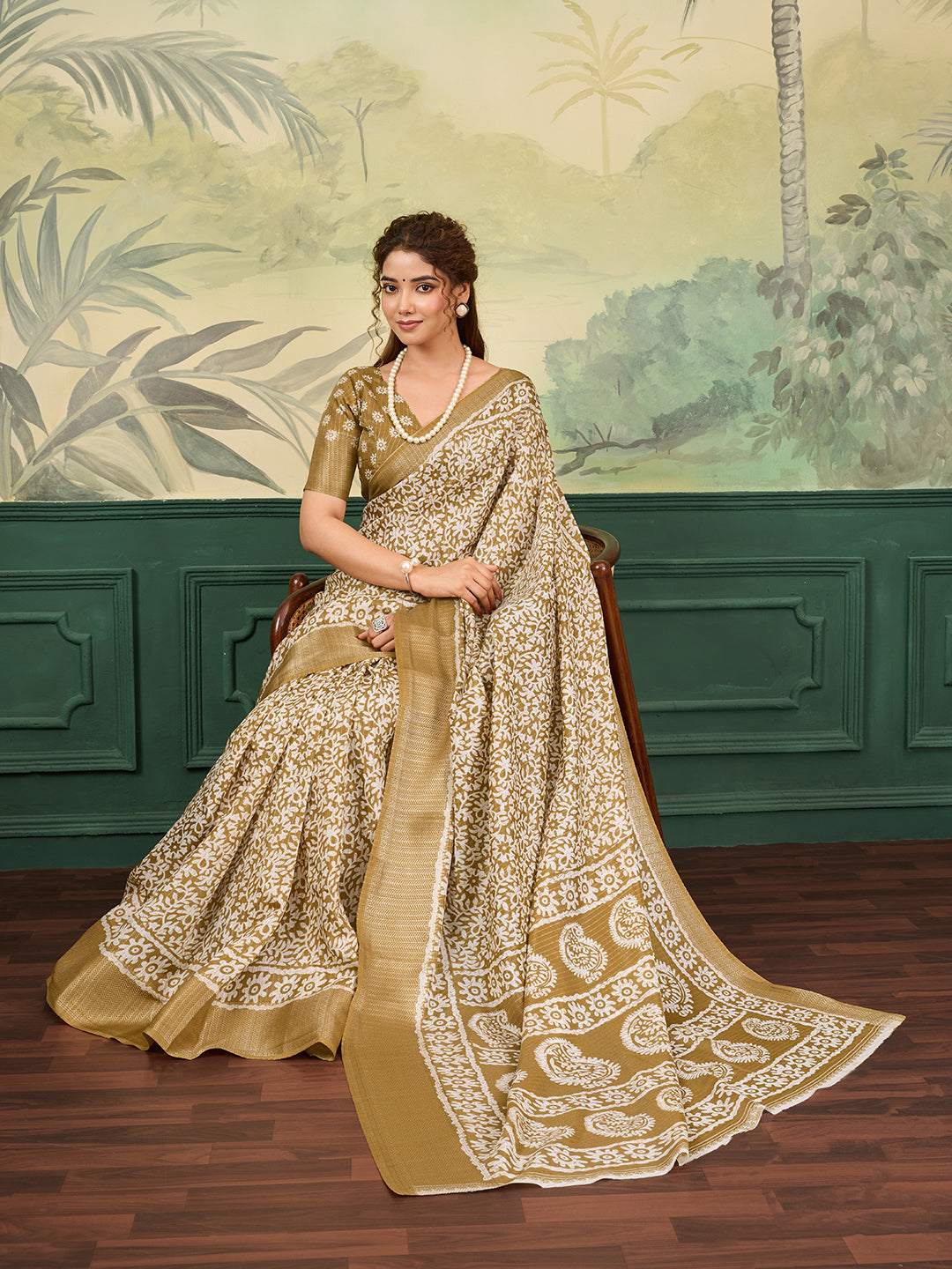 KcPc New BeautifulCotton Silk Batik Printed With Zari Border Work Saree STL
