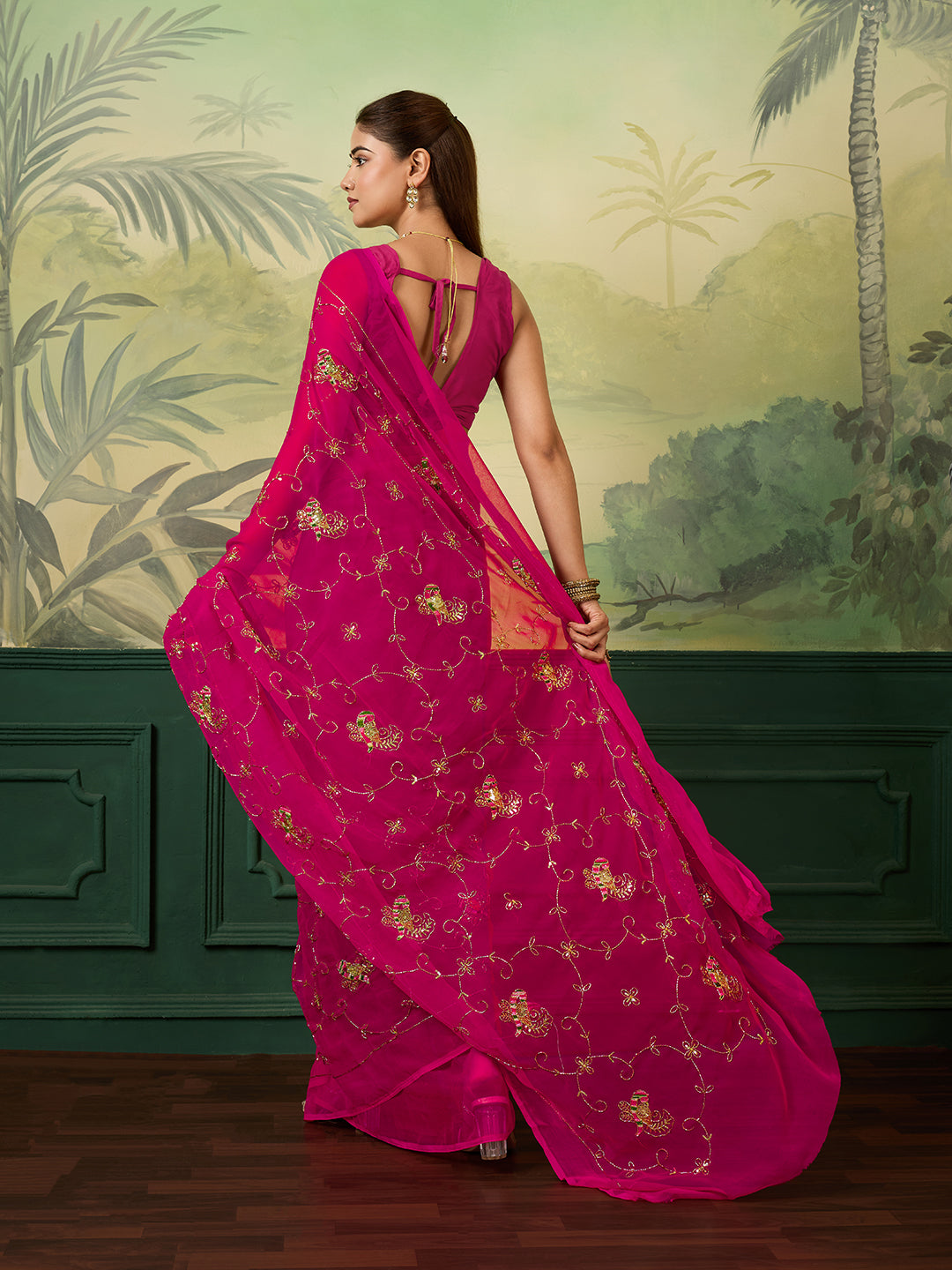 KcPc Chiffon Traditional Saree with Cutdana Embroidery Work