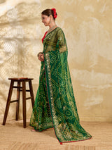 Buy Chiffon Saree Bandhani Style With Aari Work KcPc