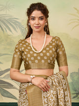 KcPc New BeautifulCotton Silk Batik Printed With Zari Border Work Saree STL