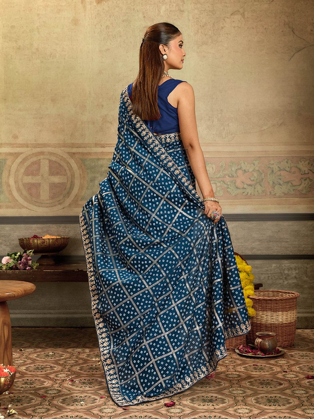 KcPc New Dola Silk Bandhani With Gota Patti Work Border Work Saree SWA