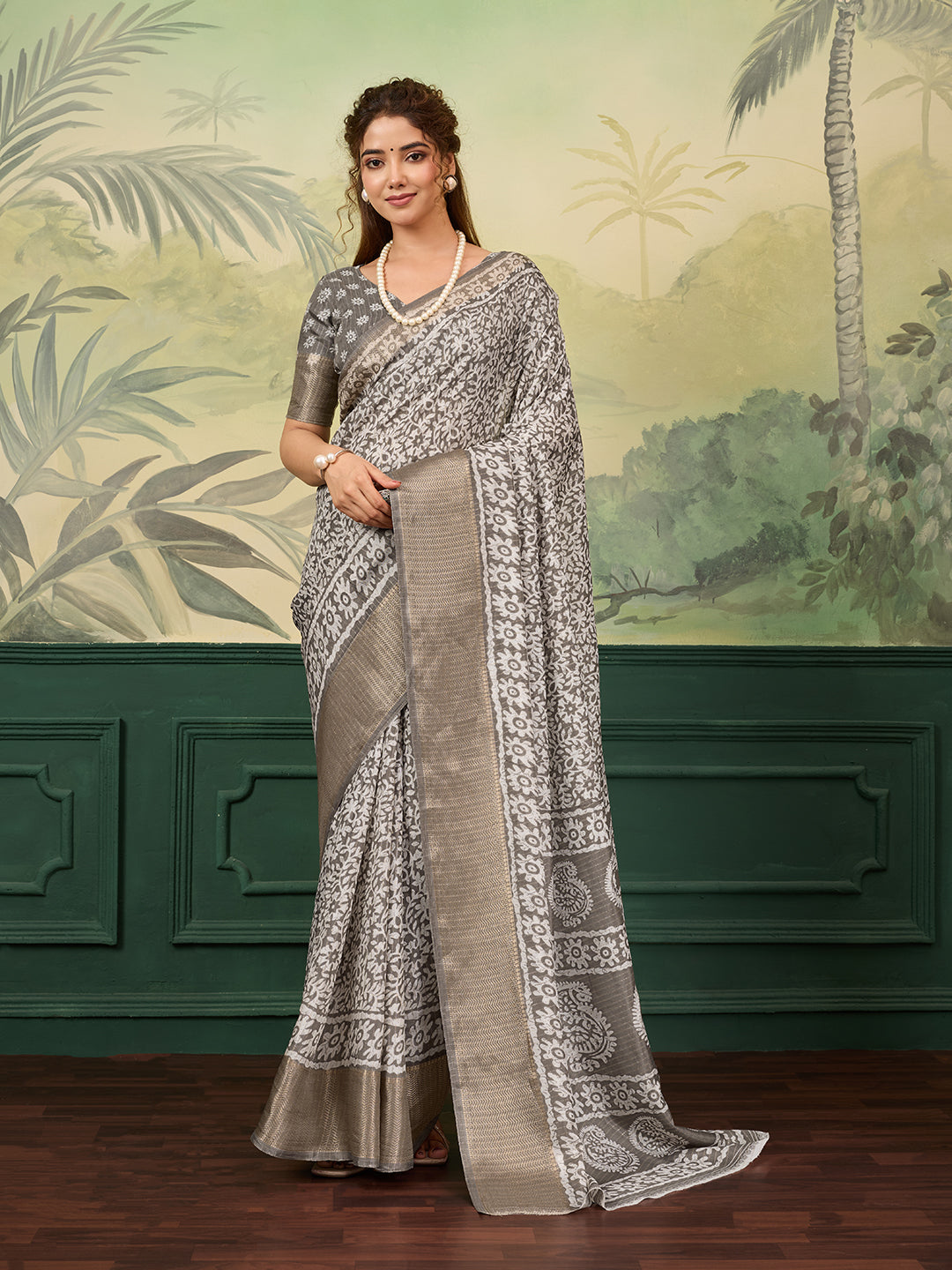 Buy New Arrival Cotton Silk Batik Printed With Zari Border Work Saree