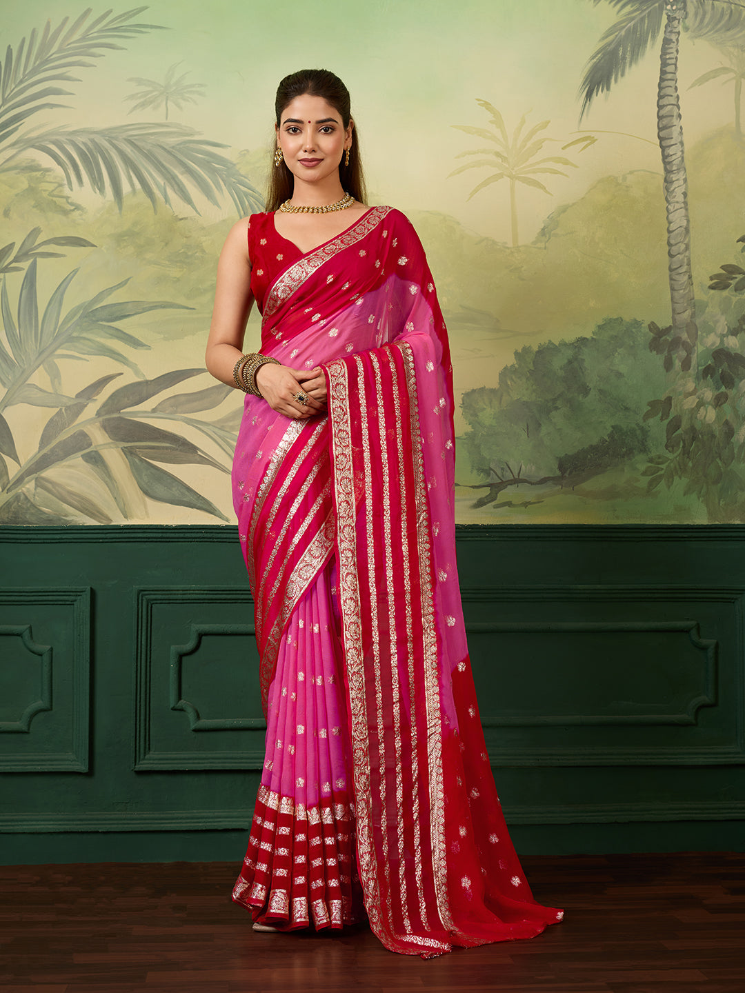 KcPc Pure Georgette Jaipuri Tie Dye Zari Weaving Saree