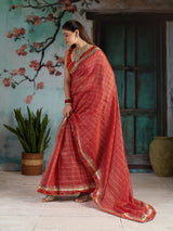 KcPc Embroidery Bandhani Border Kota Doria Saree SWA