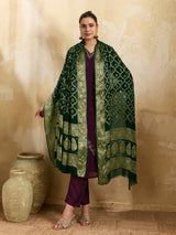 KcPc Pure Georgette Banarasi Bandhani Dupatta Bottle Green