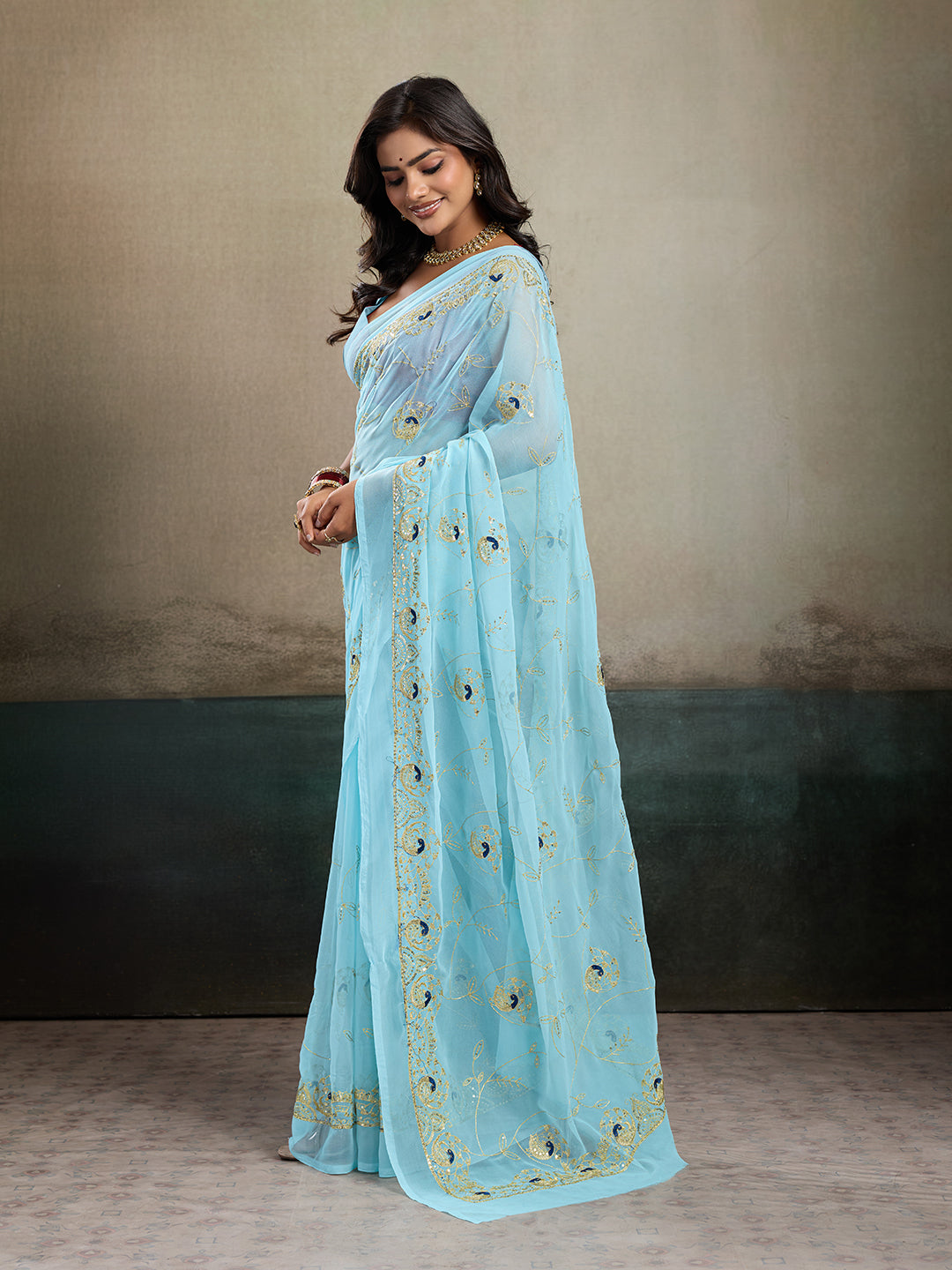 Buy Designer Saree With Handcrafted Aari Tari Work