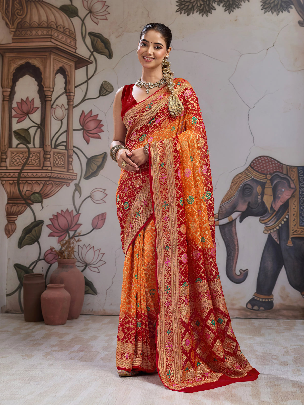 Traditional Royal Meenakari Pure Khaddi Georgette Saree for Women 2