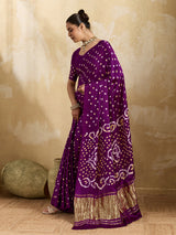 KcPc Modal Gaji Silk Bandhani Ekdana Handmade Bandhej Saree with Lagdi Patta Pallu RJB