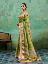 KcPc Pure Banarasi Handloom Heeramandi Look Katan Silk Tissue Fabric Saree INA