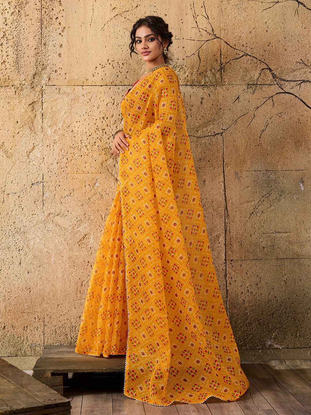 Kota Doria Saree in yellow colour under 1000