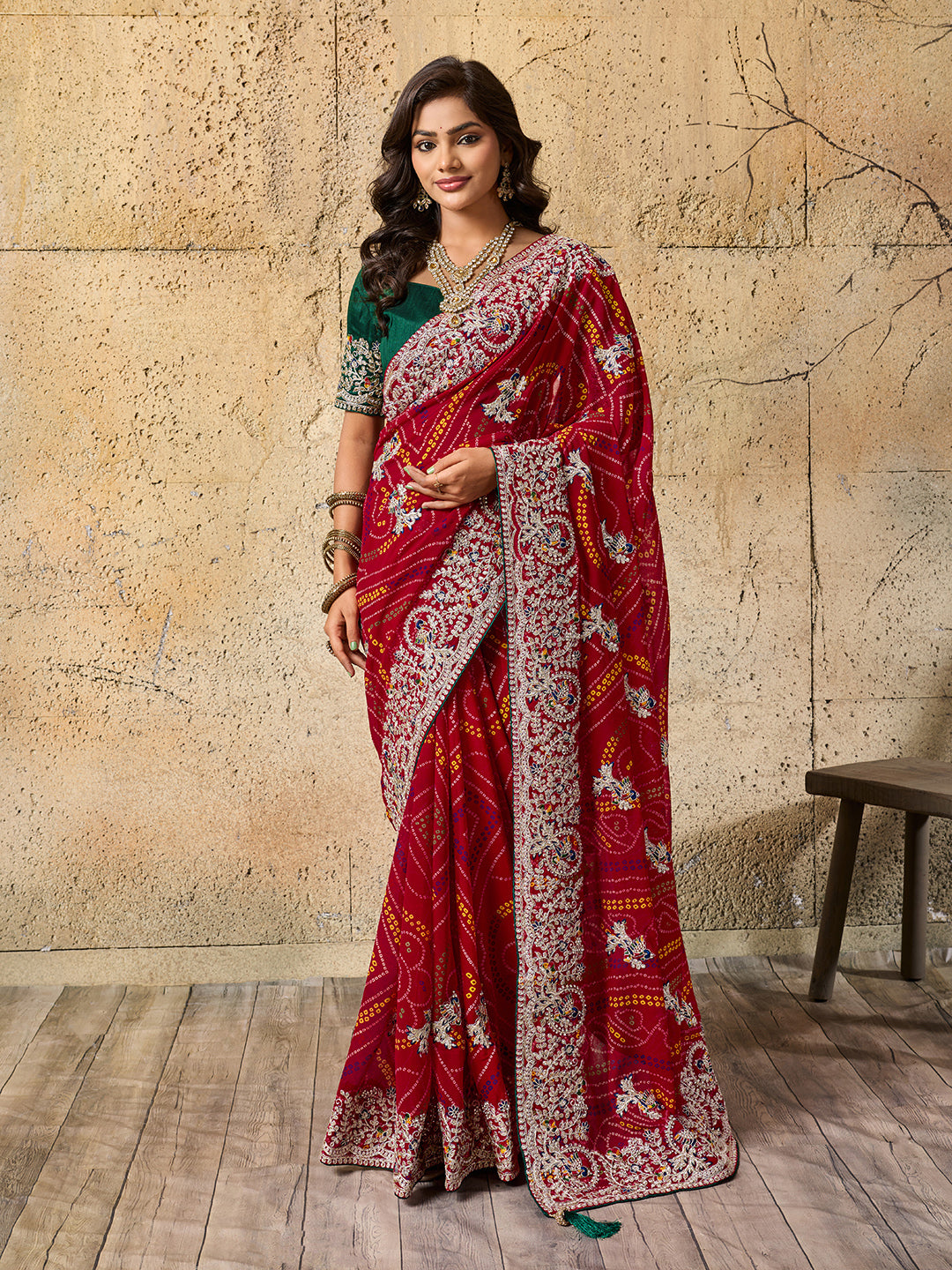 Gotapatti thread work chunri saree