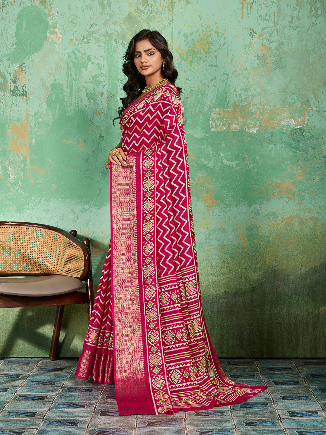 Buy New Launch Cotton Silk Printed Style With Daily Wear Pink Saree