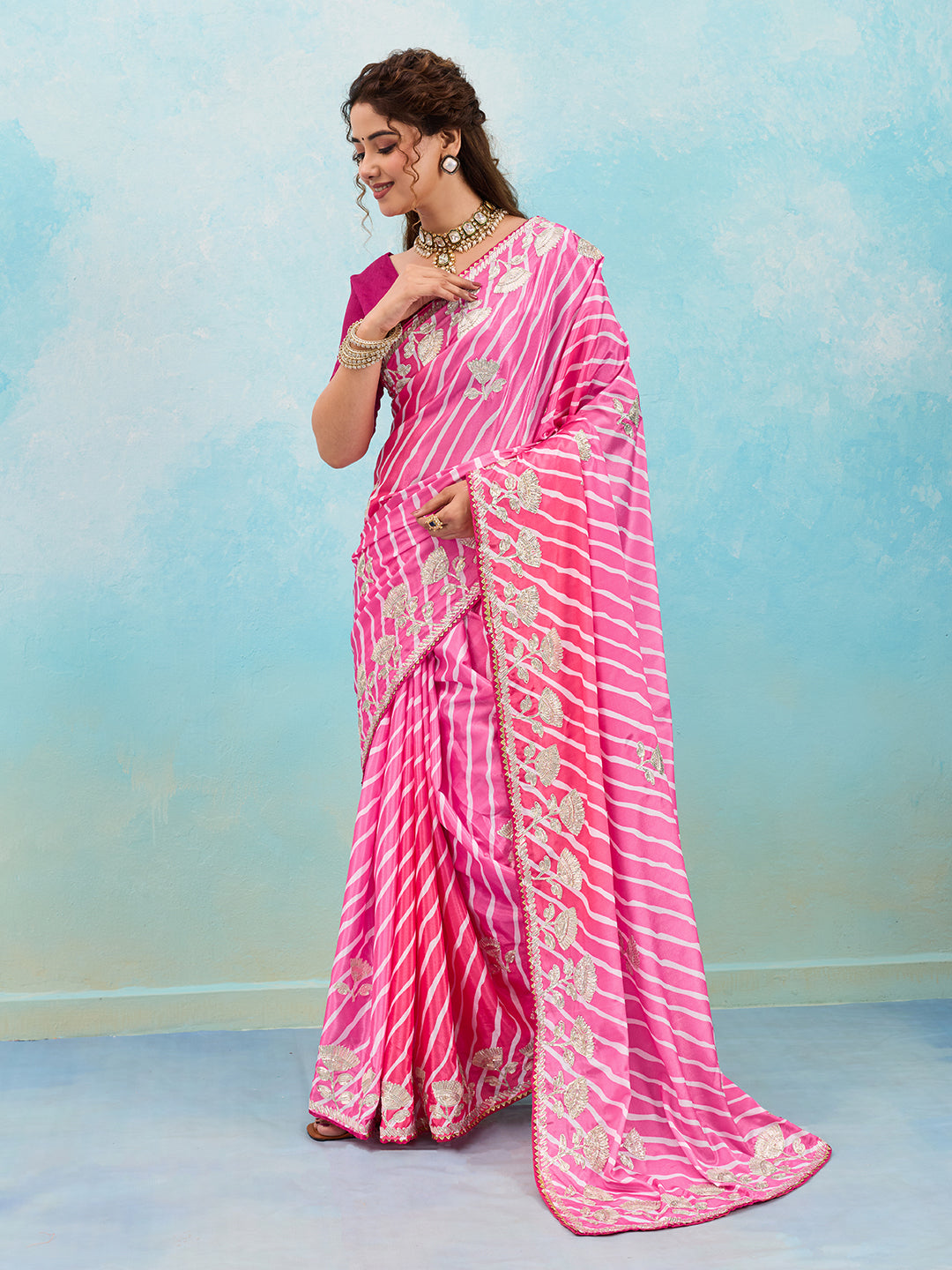 KcPc Latest Satin Silk Multicolored Tifli Leheriya Gotapatti work Saree1SANA