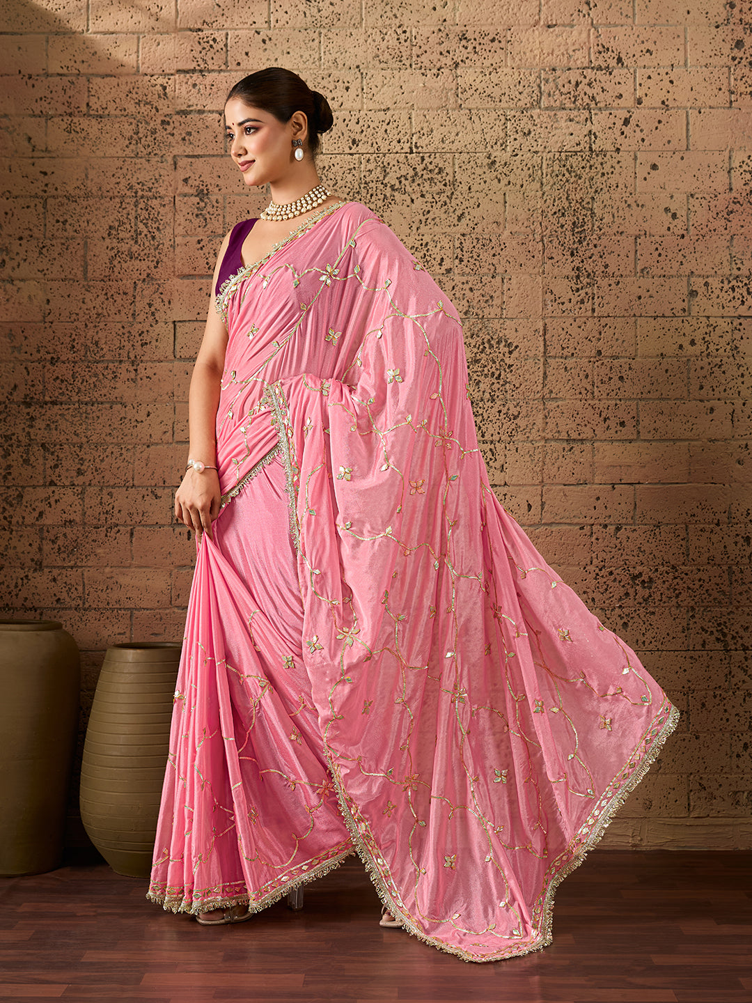 KcPc Chinon Silk Traditional Saree with Gota Patti WorkSFS