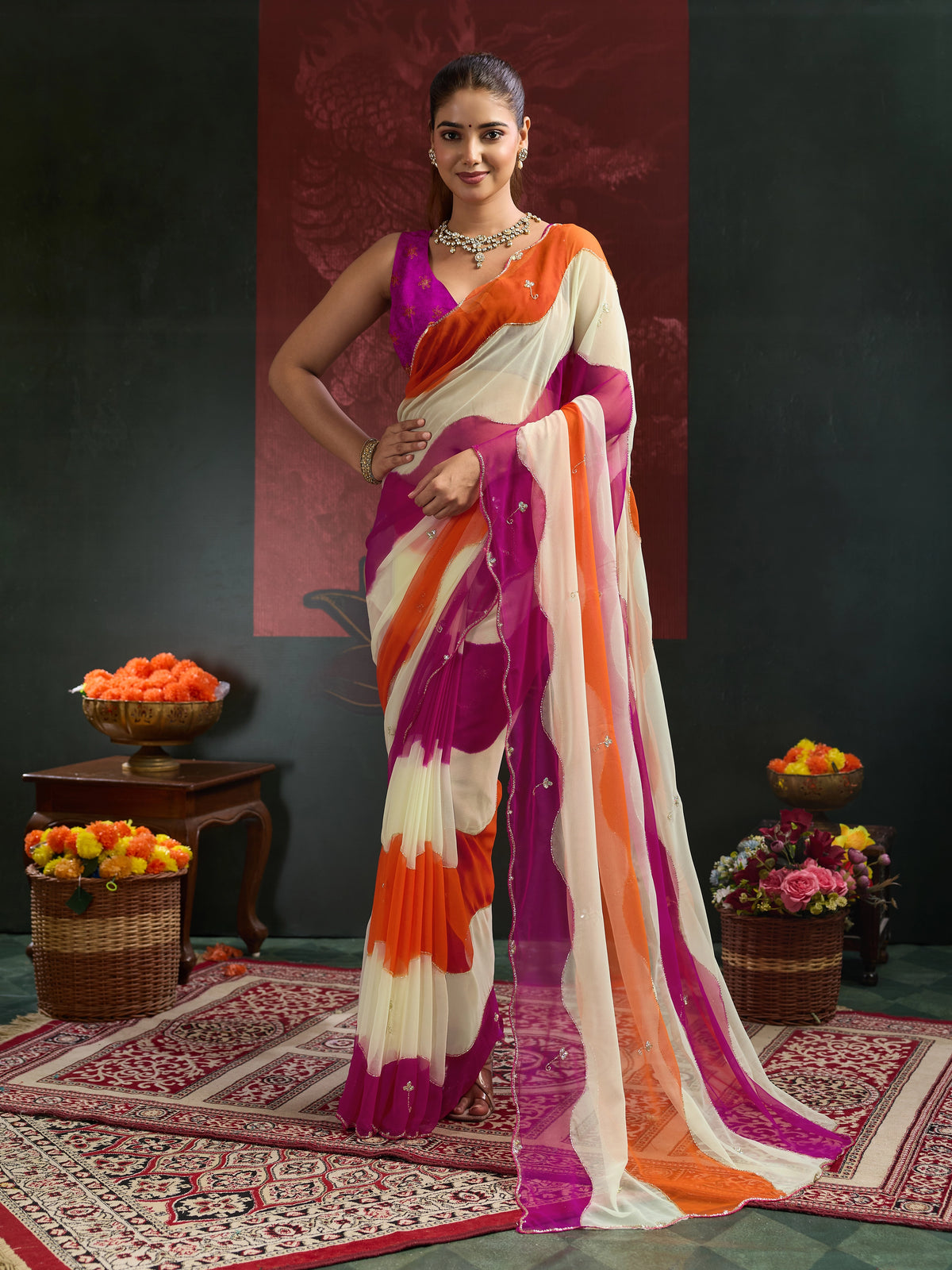 KcPc Premium Chiffon Saree with Cutdana Work SHCR