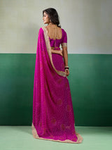 KcPc Stylish Bandhani Pattern Georgette Saree with Embroidery Touch KDN